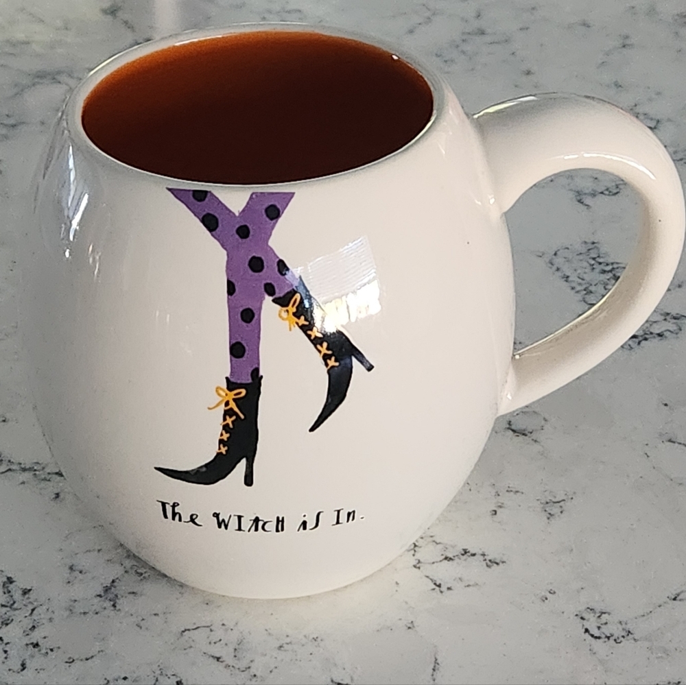 RAE DUNN The Witch Is In Coffee Tea Mug With Witch’s  Feet Ceramic Halloween